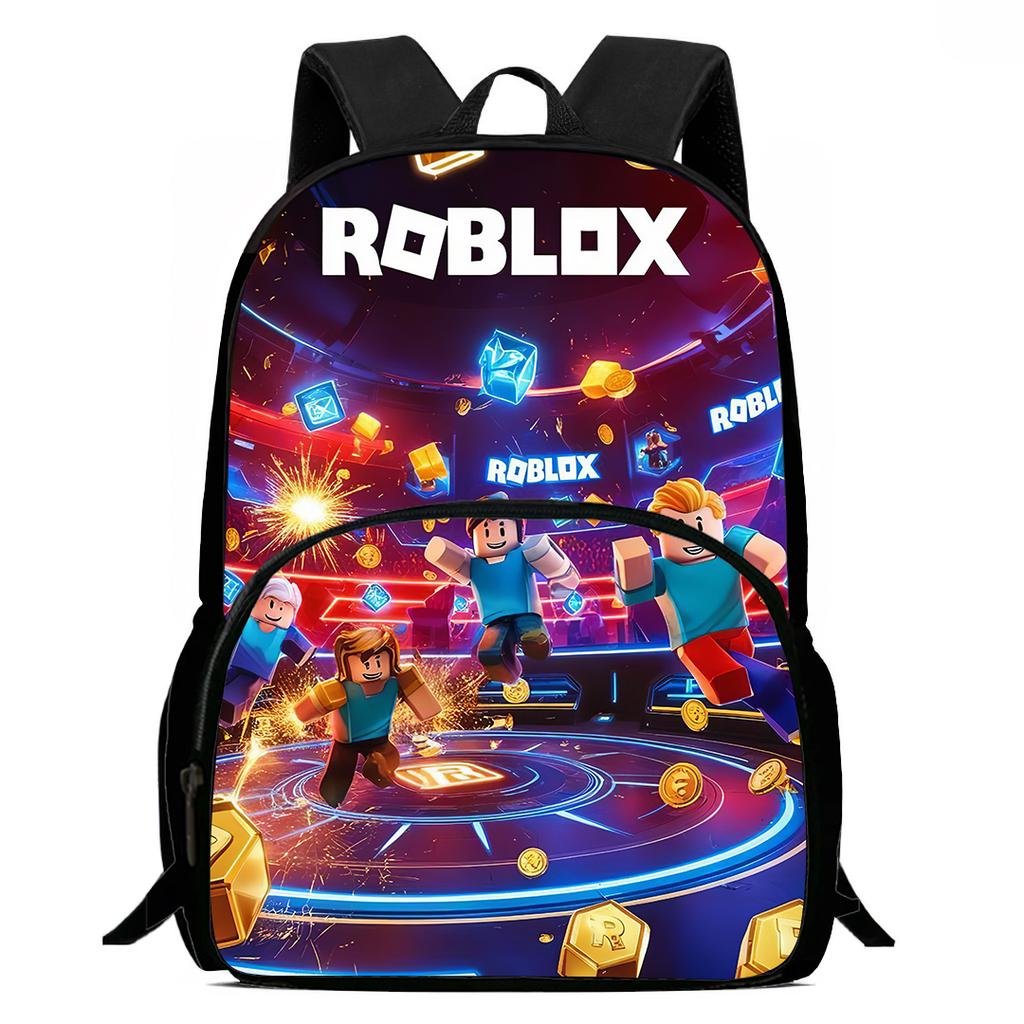 15-Inch Roblox Cartoon Backpack, Large Capacity Back Support Backpack with Front Pocket, Suitable for Unisex Children Aged 5-8