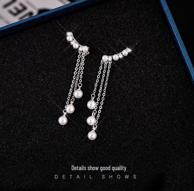 Pearl Tassel Rhinestone Stud Earrings - Popular New Jewelry