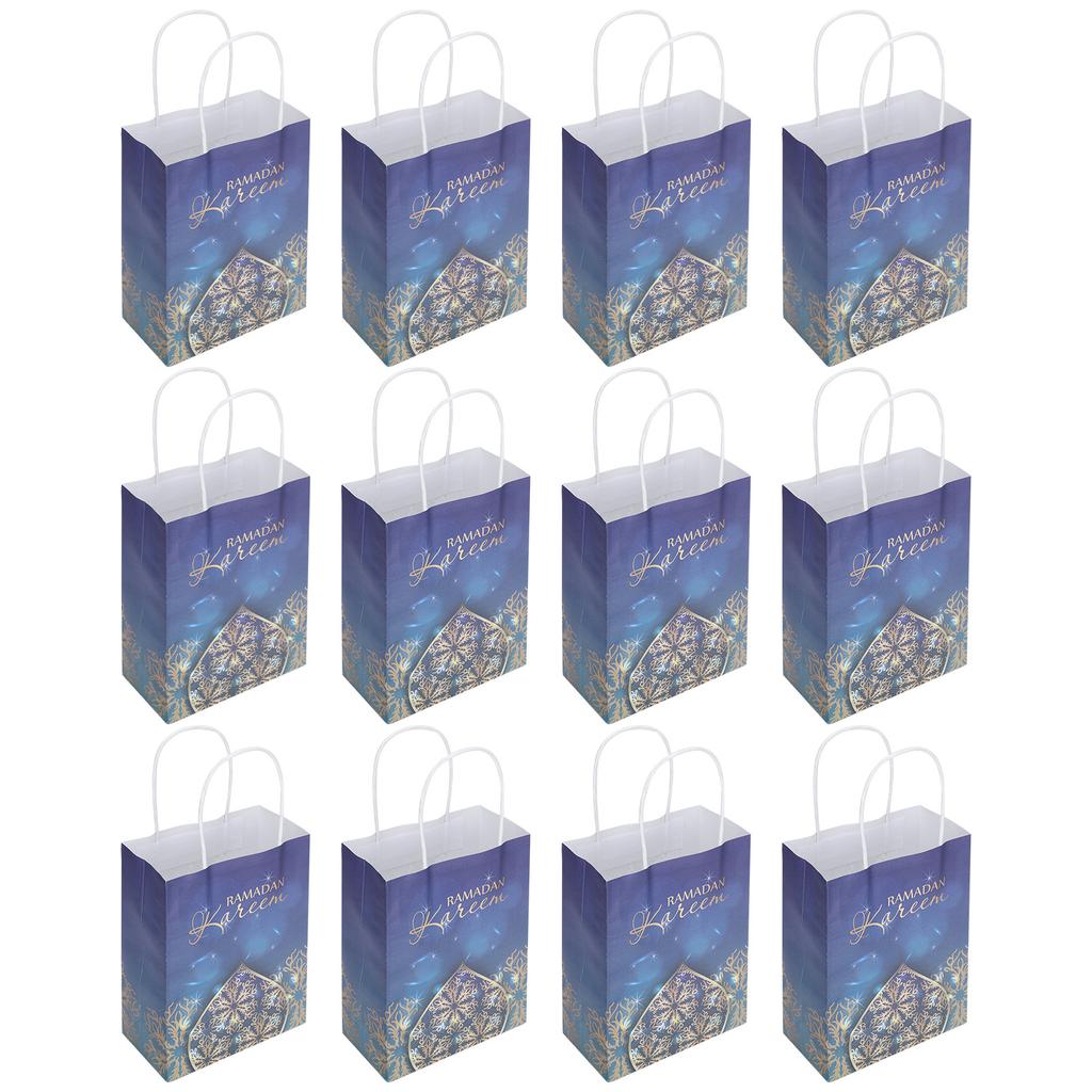 12Pcs Ramadan Gift Bag with Rope Handle Paper Packing Decorations Tote Craft SuppliesBlue