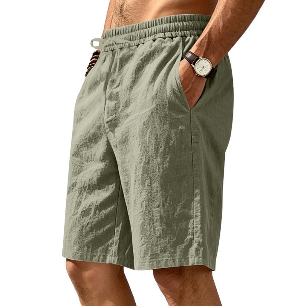 Men's Linen Breathable Drawstring Shorts Casual Loose Fit Lightweight Summer Beach Vacation Five Inch Inseam Shorts