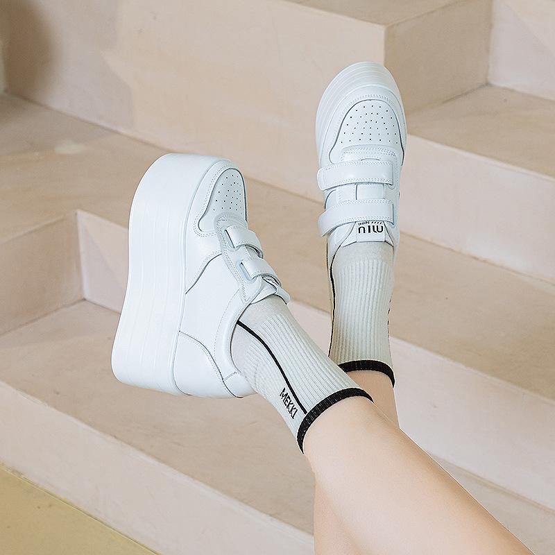 

Super high heel platform white shoes women s spring and autumn 2025 new casual muffin shoes Velcro single shoes women s tide 39