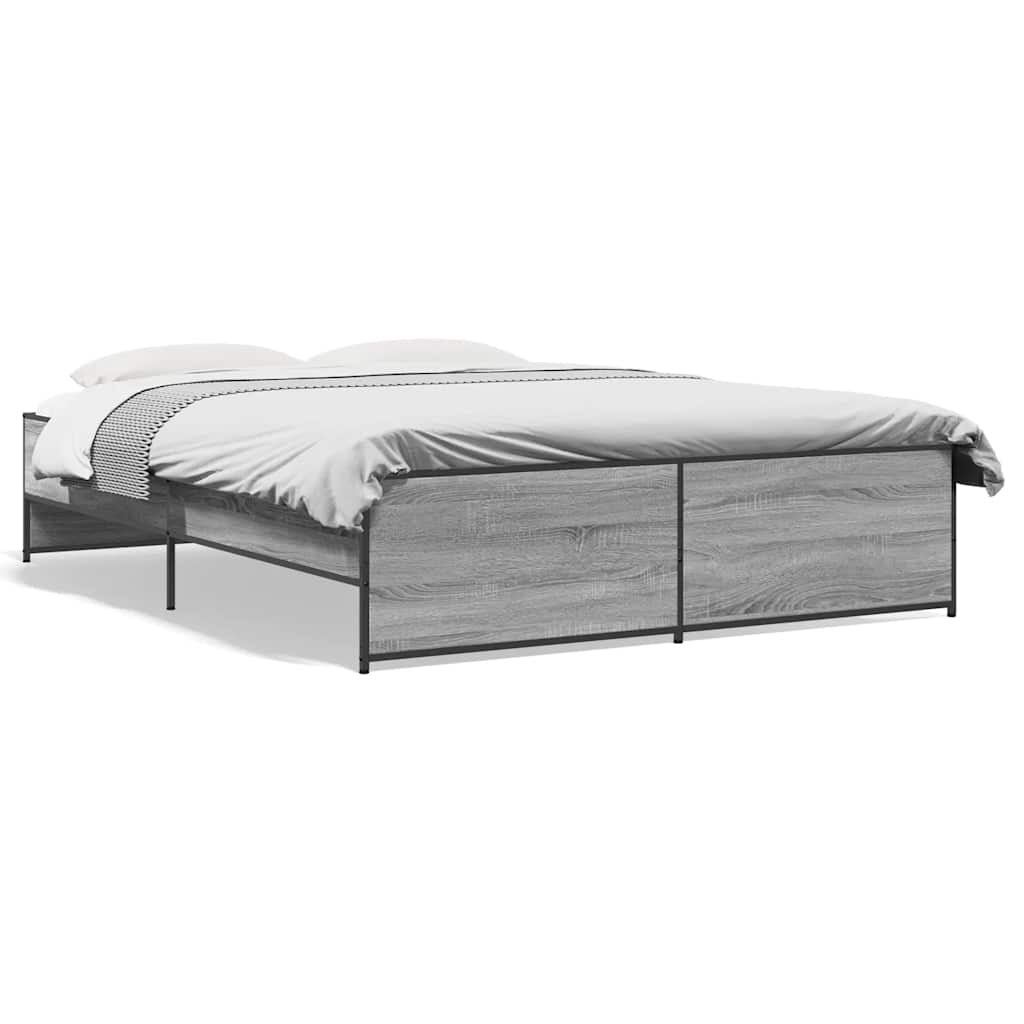 Bed Frame in Grey Sonoma 160 x 200 cm Made of Particleboard and Metal