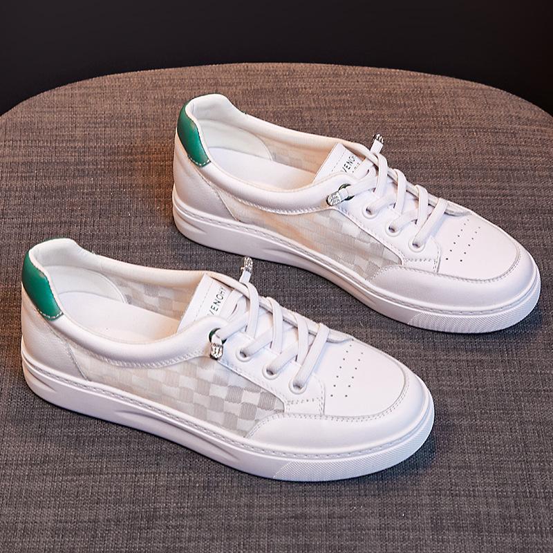 The First Layer of Cowhide Breathable Leather Little White Shoes Women's New Summer Hollowed-out One-pedal Flat-soled Casual Board Shoes