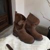 5.5Cm~ Height-increasing Merad Thick-heeled Thick-soled Medium Boots 2025 New Buckle-strapped Suede Short Boots Women's Autumn