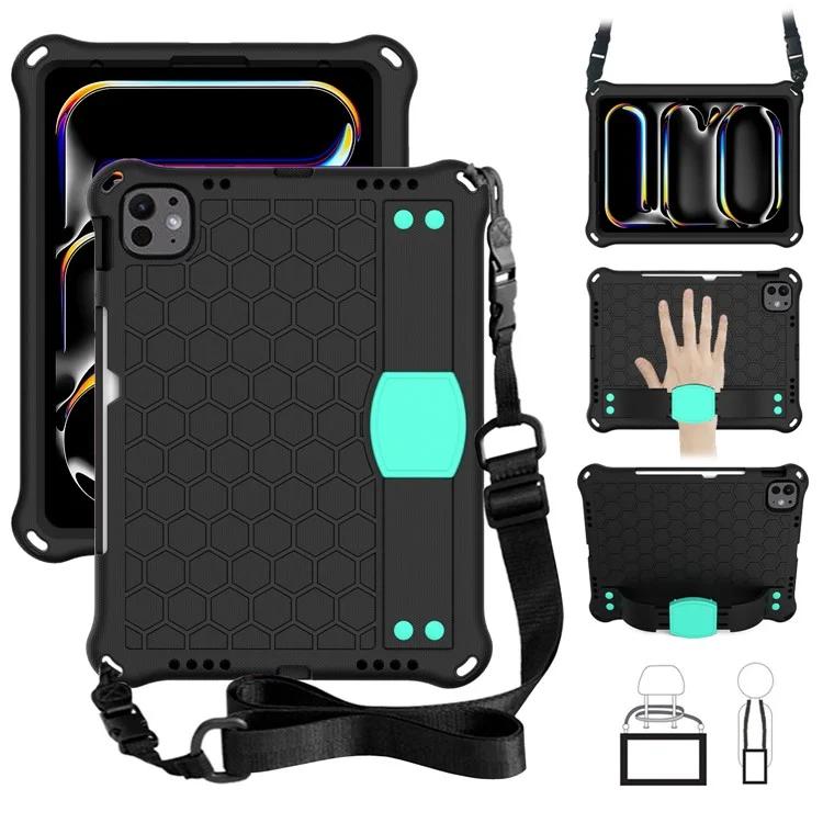 

For iPad Pro 11 (2024) Case Hand Strap Kickstand Honeycomb EVA Cover with Shoulder Strap