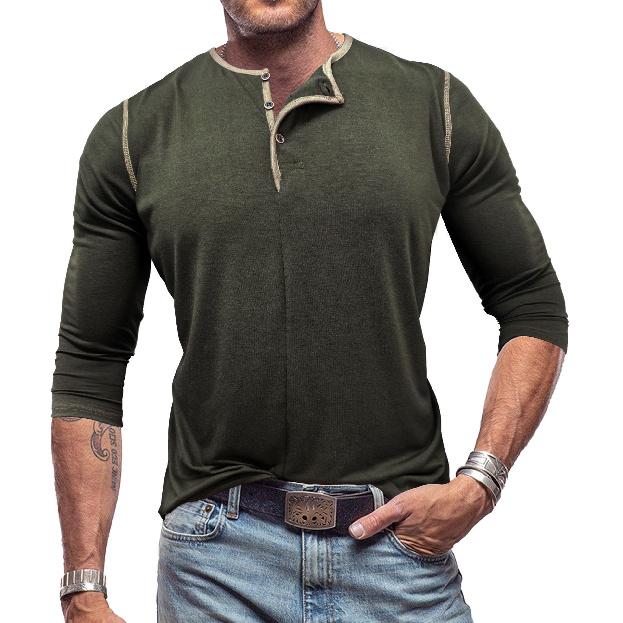 Neue Herbst- und Winter-Herrenbekleidung Langarm-Henley-Shirt Herren-Rundhals-T-Shirt Langarm-Oberteil