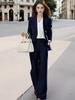 Navy Blue Women's High-End Suit: Spring/Autumn Edition with Wide-Leg Pants for Professional Use