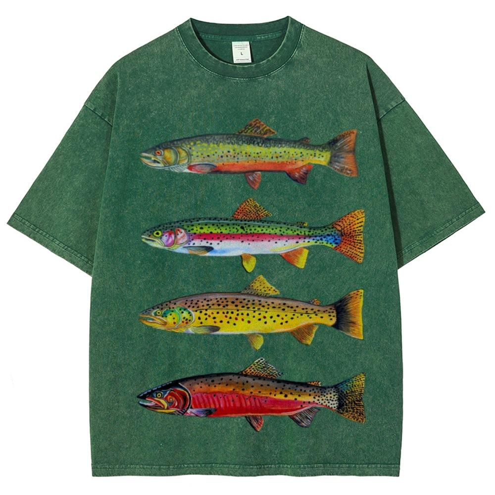 Color Smudged Polka Dot Fish Print T-Shirt Abstract Designer S зелёный