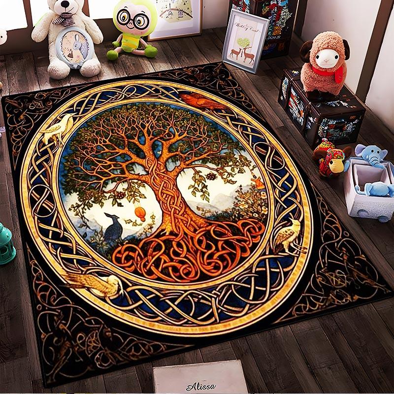 "Tree of Life Pattern Carpet with Celtic Art and Animal Motifs" Suitable for use as an anti-slip for living room bedroom sofas
