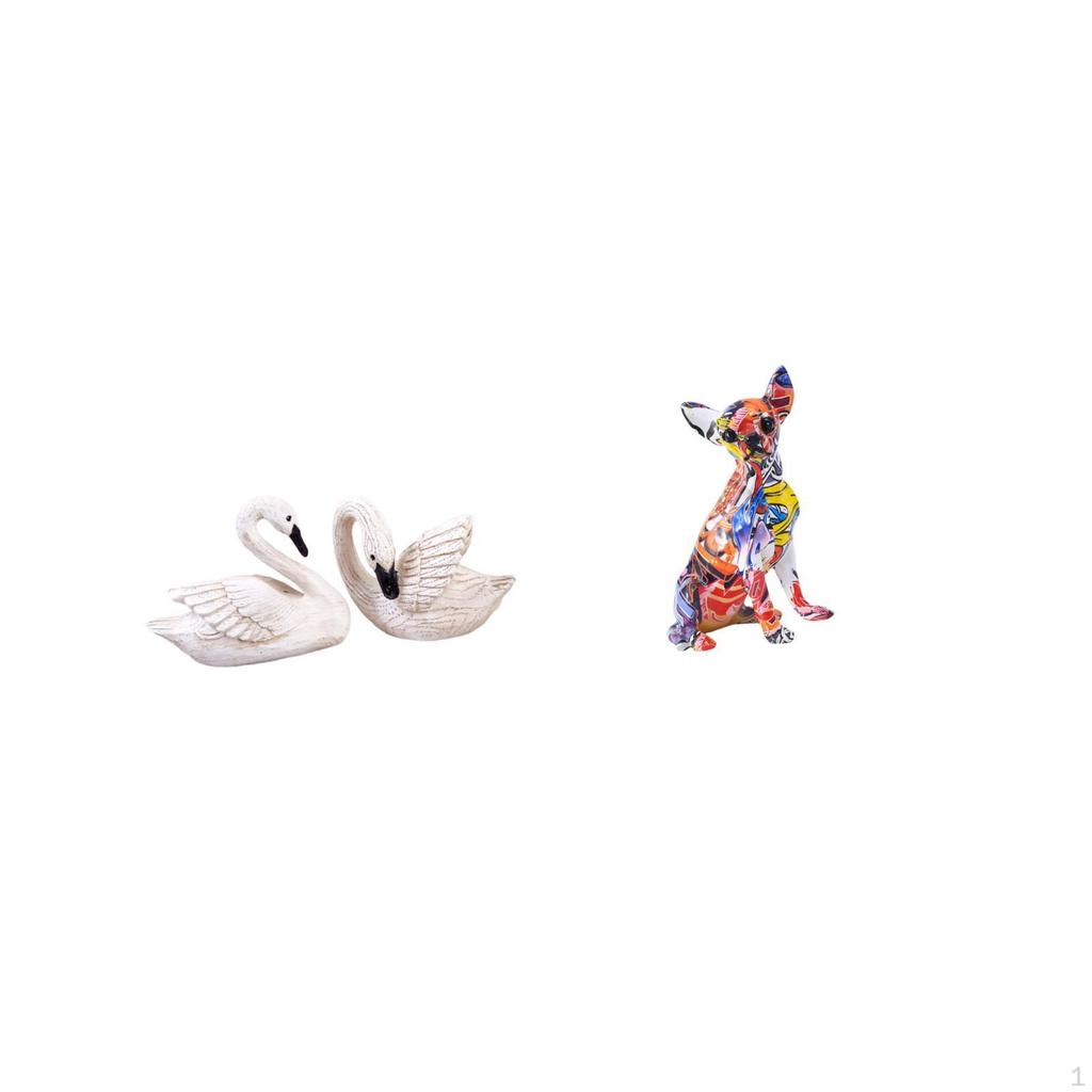Resin Swan Statues And Colorful Dog Sculpture Multicolor Figurines for Bedroom Office Living Room