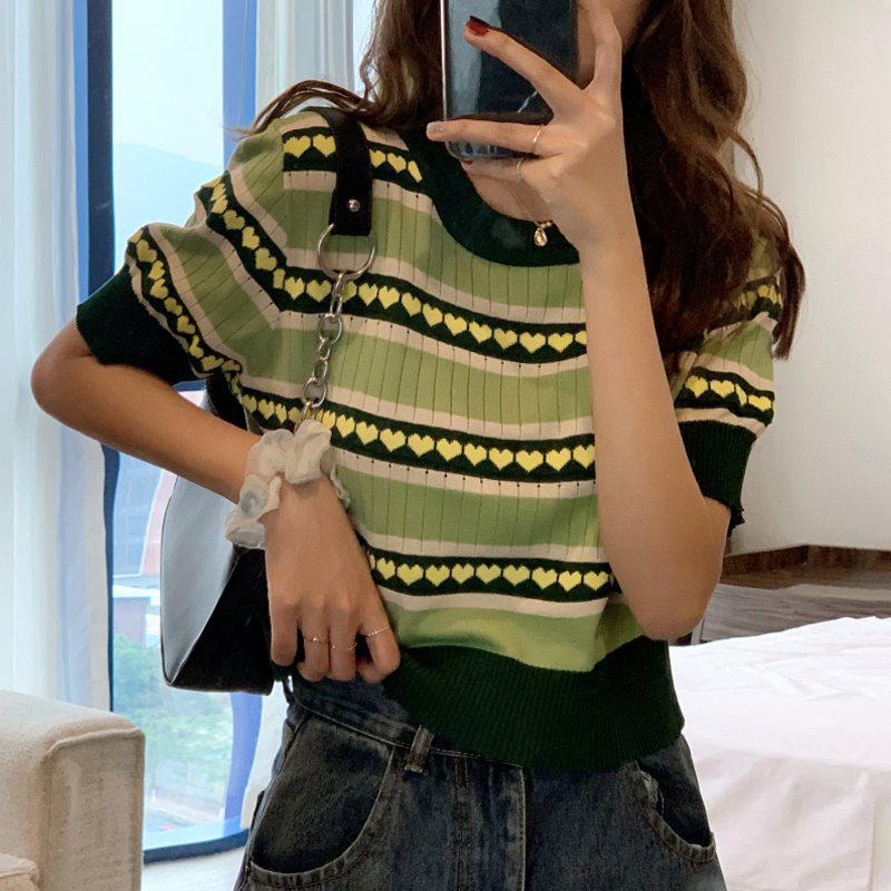 

Women s Plus Size Slimming Short Sleeve Avocado Green Knitted Top for Spring/Summer зелёный/авокадо