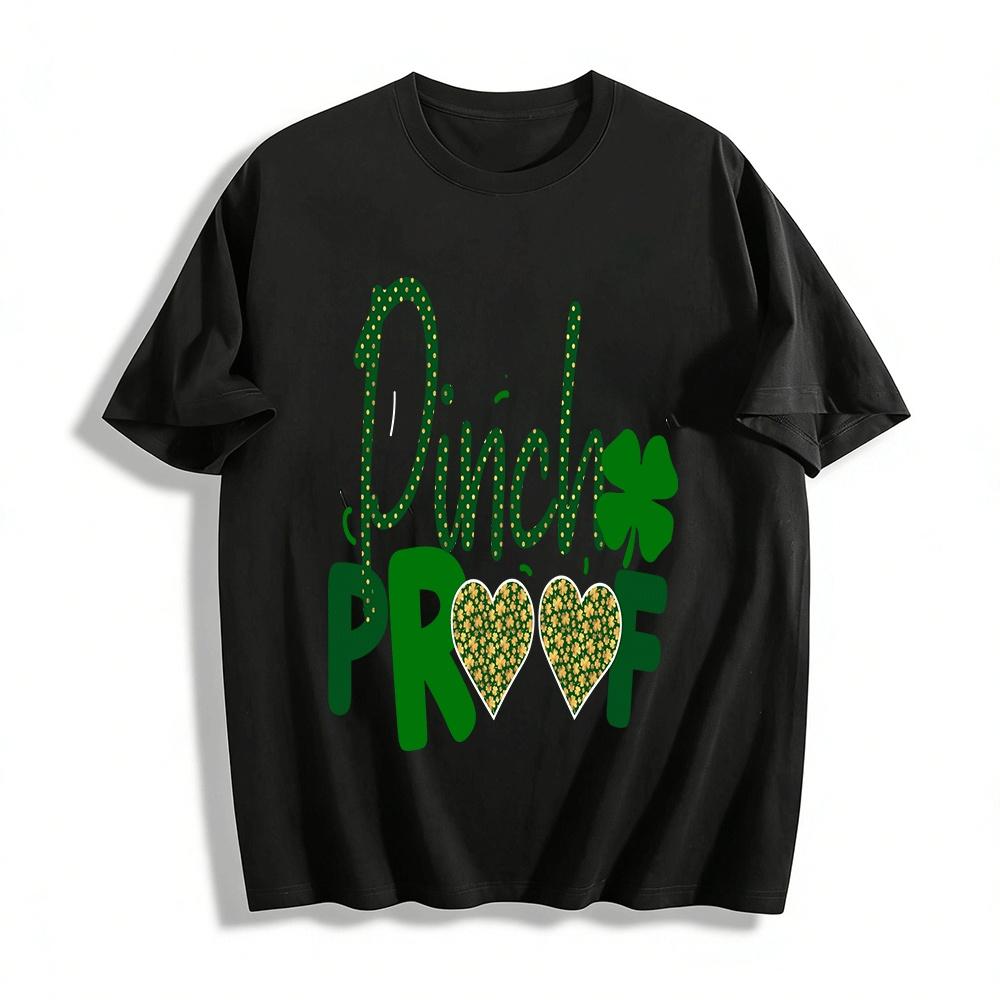 St. Patrick s Day Pinch Proof Clover Heart Print Casual Top Pure cotton T-shirt XXS