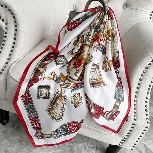 90cm *90cm Design Scarf Lady Shawl Printed Silk Felt Headscarf Scarf Lady Headscarf Square Scarf Lady Wrap Scarf 2021