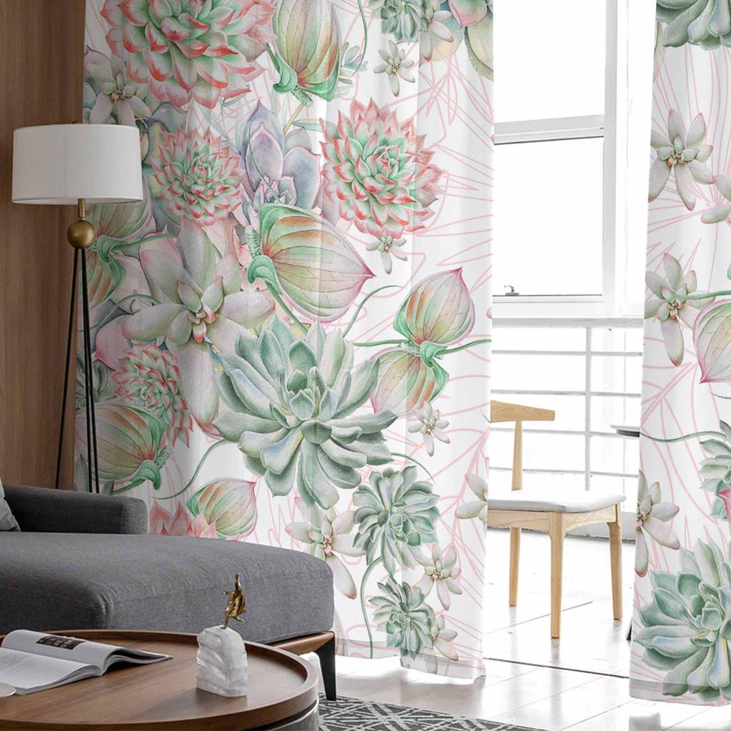 Summer Watercolor Tropical Plants Voile Sheer Curtains Living Room Window Tulle Curtain Kitchen Bedroom Drapes Home Decor