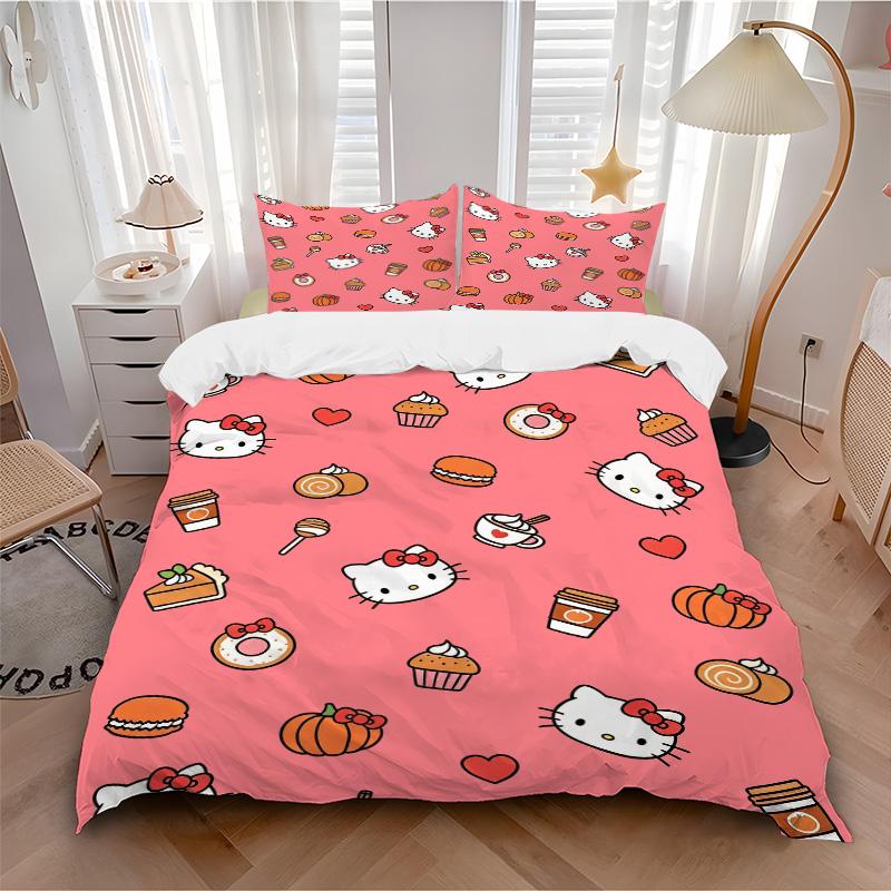 Hello Kitty Treats Print 3Pcs Bedding Setduvet Cover With 2 Bedropillowcase Home Birthday Gift