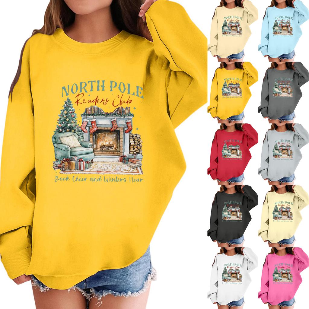 Children's Fashionable Casual Long-sleeved Loose Christmas Print Pullover Sweatshirt