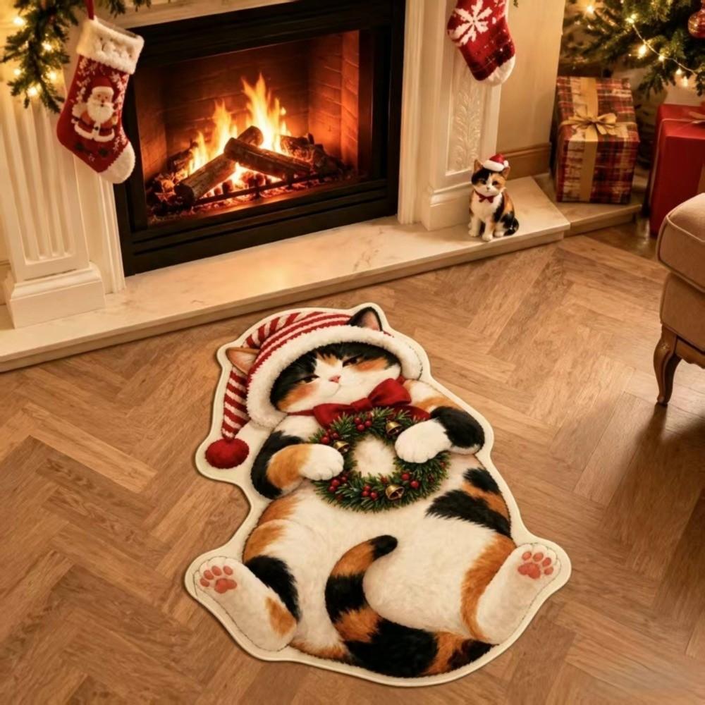 Cute Cat Pattern Christmas Cat Doormat Stain Resistant Indoor Floor Rug Bathroom Floor Mat  Bedroom