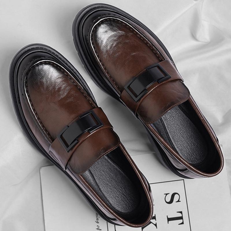 New Casual Leather Shoes Men's Trendy Business Formal Wear Leather Shoes Slip-on Rubber Office Loafers Soft Bottom Men's Shoes
