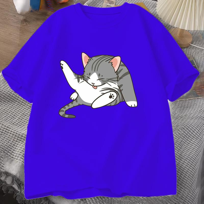 Funny Cat T Shirt Women Unisex Summer Fashion Casual Personality Round Neck Short Sleeve Fashion T Shirt 10 Colors Plus Size Tops
