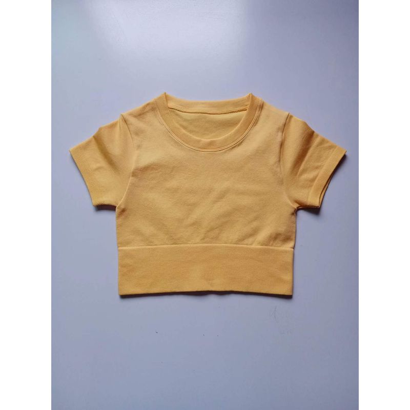 

Экспортная футболка Sun Yoga Sports быстросохнущая с высокой талией дышащая для упражнений повседневная для бега с круглым вырезом женская с коротким рукавом женская летняя Yellow S