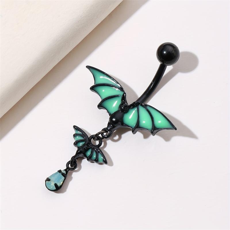 1pc 316L Stainless Steel Luminous Bat Water Drop Pendant Piercing Navel Ring Same Style for Men and Women Casual Charm Bar Dance