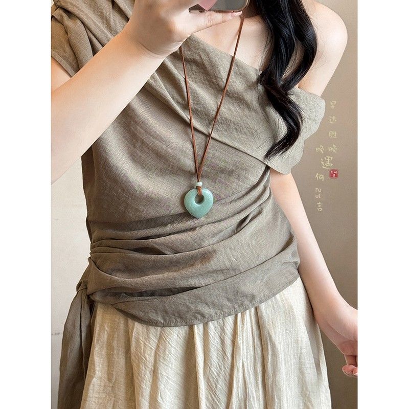 

Подвеска-сердце из натурального камня, длинное ожерелье, женское, летний холтер, шнурок, цепочка для свитера, повседневные аксессуары/украшения Natural Stone Cyan Pendant Necklace