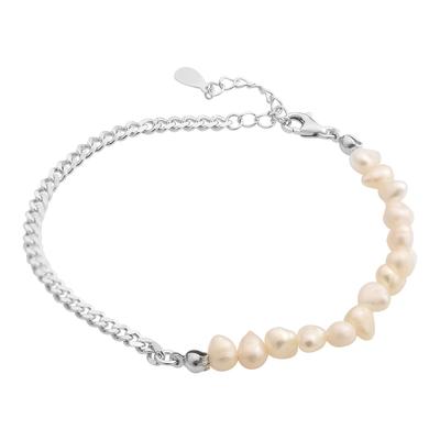 Silver Bracelet with Natural Baroque Pearls, Product Weight 4.37 G (2174981)