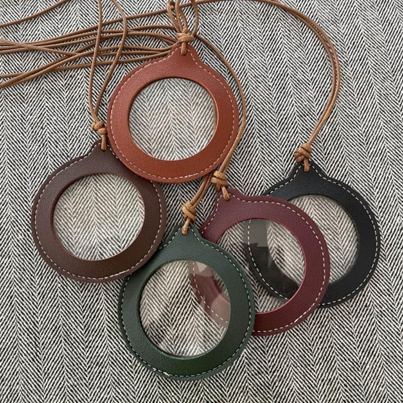 Lightweight Magnifying Glass Pendant Leather Strap Necklace Magnifier Pendant Gift for Grandparents, Adults and Kids
