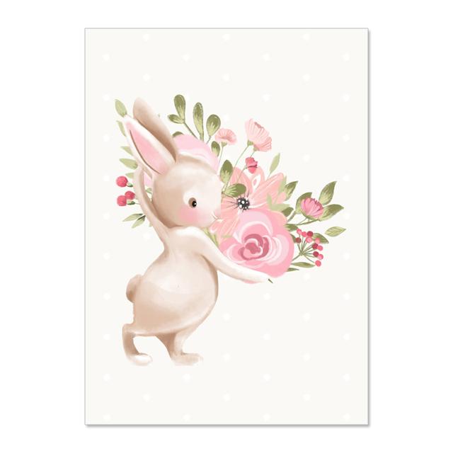 

Мультфильм милый кролик держит цветы луна любовь детские плакаты и принты настенное искусство холст картины настенные картины декор детской комнаты без рамки 21*30cm No Frame