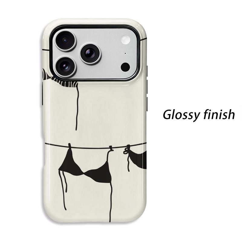 Chic Line Art Bikini Clothesline Summer Sketch Doodle Film Aesthetic Protective Shockproof Bumper Case Cover For iPhone 14 15 16 Pro Max Plus