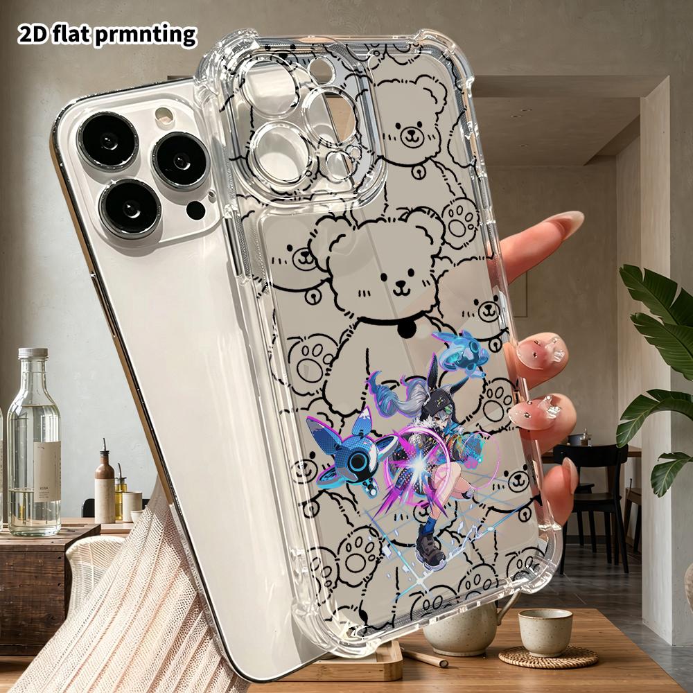Phone Case: 2D flat suitable for iPhone 18 17 16 15 14 13 Pro, transparent four corner shockproof protective case, Silver Wolf, Christmas and Hallowee