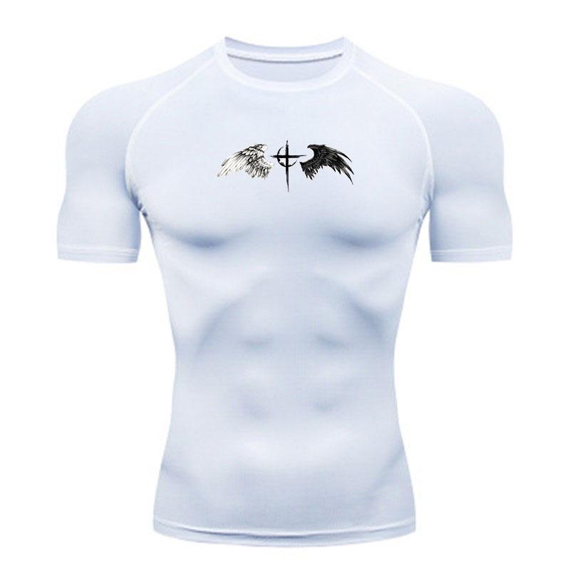 Men's Compression Fitness Sports T-Shirt, Contrast Black Whi