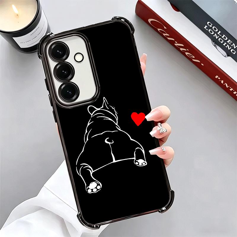 French Bulldog Black Desgin Plating Phone Case For Samsung A17 A07 A37 A57 A16 A56 A15 A55 A14 A54 A13 A53 A26 A36 A25 A35 A24 A