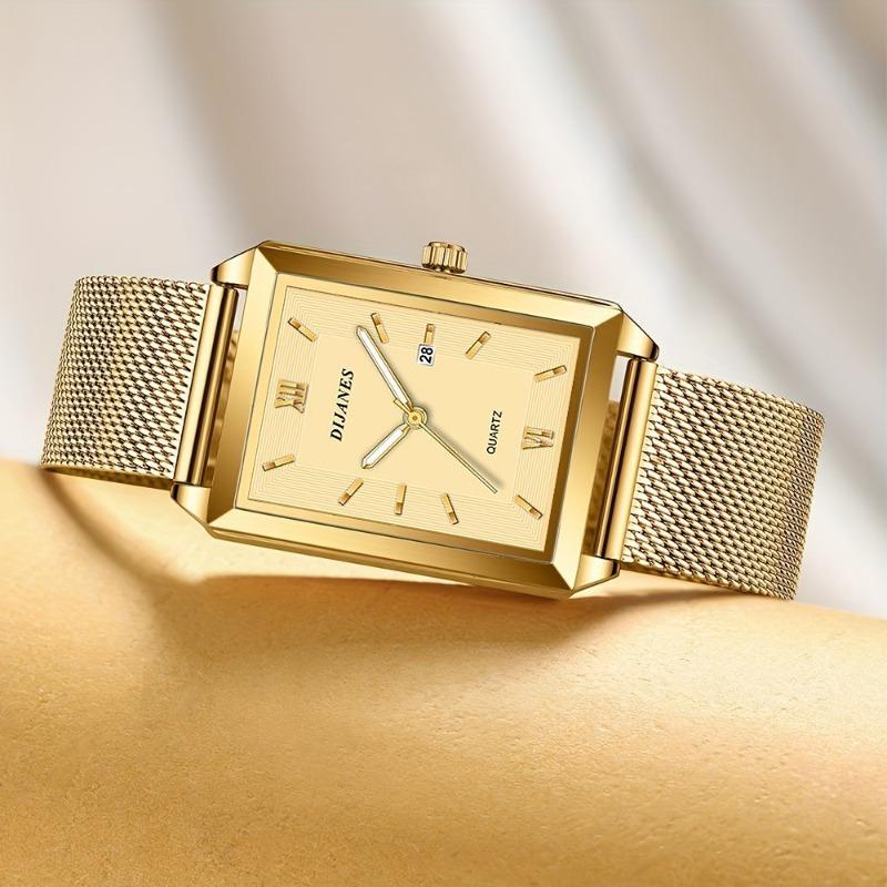 Modische Herren-Quarzuhr mit Kalender, Edelstahl-Mesh-Band, Geschenke für Männer