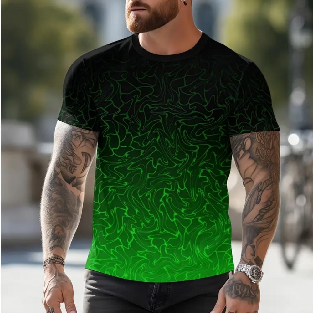 Gym Clothes Man Two Color Gradient 3D Printed Round Neck Men Short Sleeve T-Shirt Outdoor Casual Running Sports Fitness T-Shirt