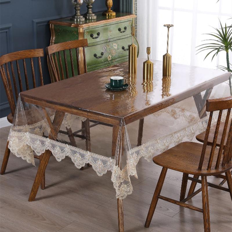 

Круглая кружевная скатерть из ПВХ, прямоугольная водонепроницаемая, маслостойкая, моющаяся скатерть, европейский стиль, обеденный прозрачный мягкий стеклянный коврик для стола 135x180cm 1pcs