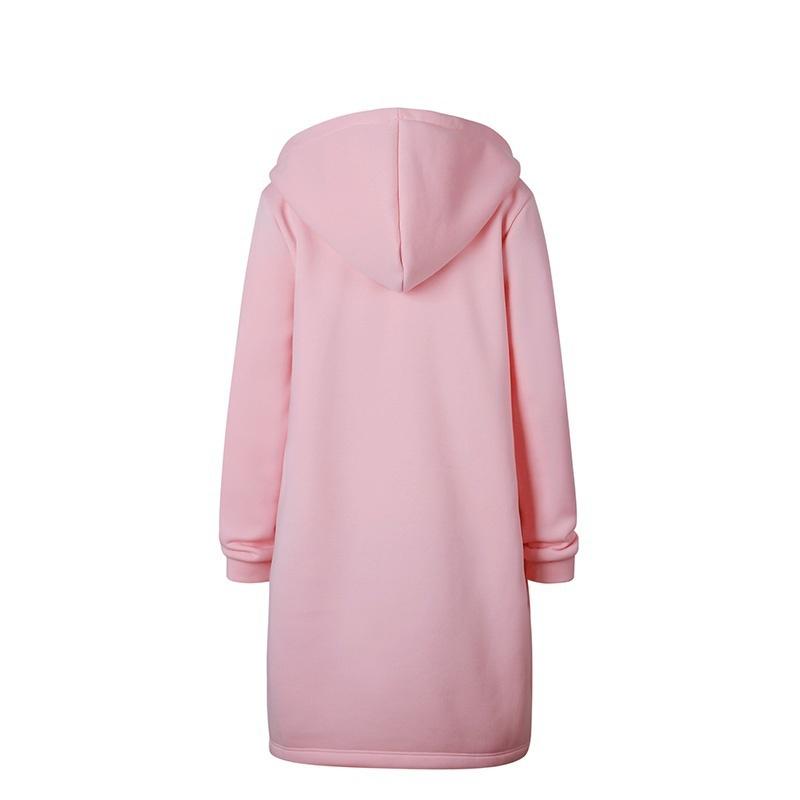 Women Coat Autumn Thicken Warm Long Hooded Jacket Plus Size Zipper Lady Sweater Solid Color Coat