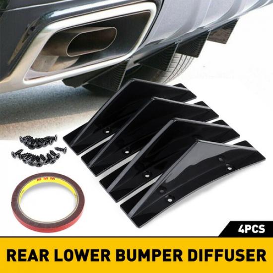 Universal Glossy Black Car Rear Bumper Lip Diffuser Splitter Shark Fin Protector