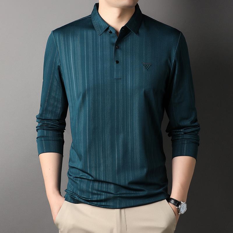 Мужская футболка с длинным рукавом и лацканами на весну и осень — фото 3