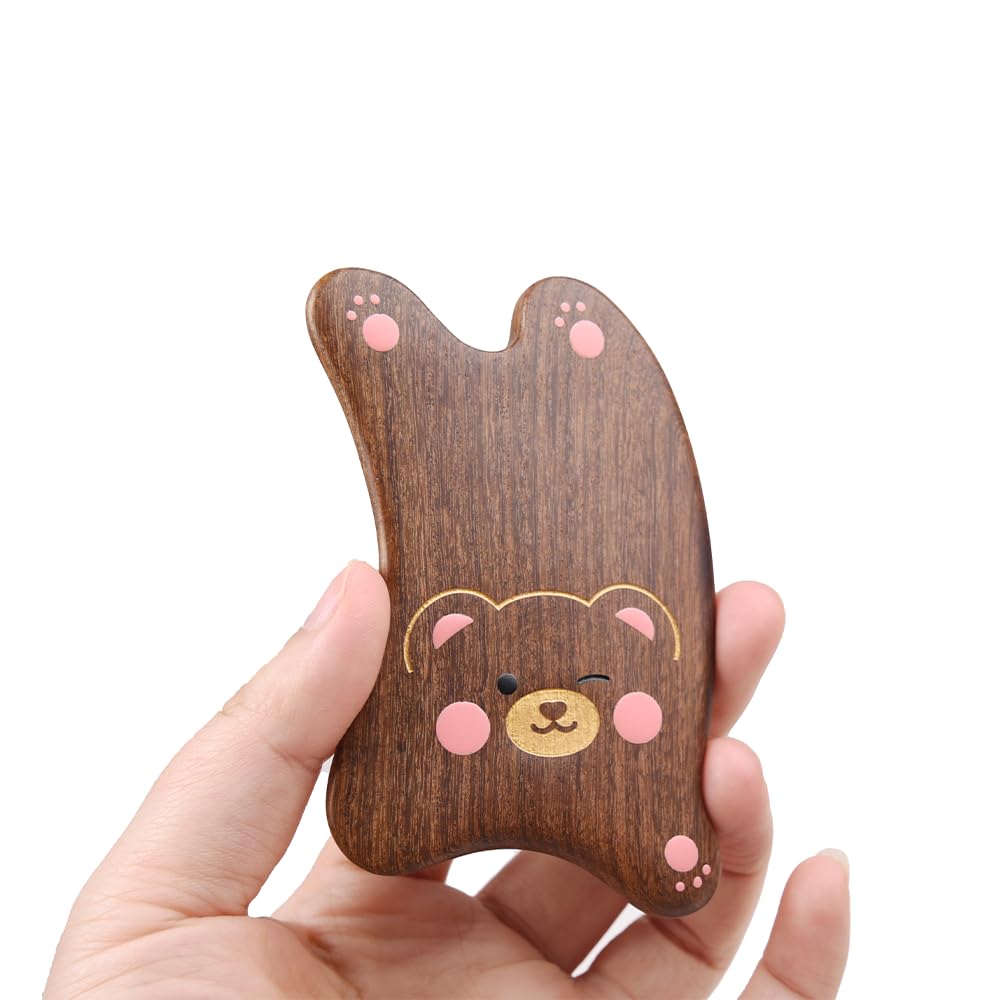 TAN MUJIANG Wooden Massage Board with Hand-Carved Bear Motif