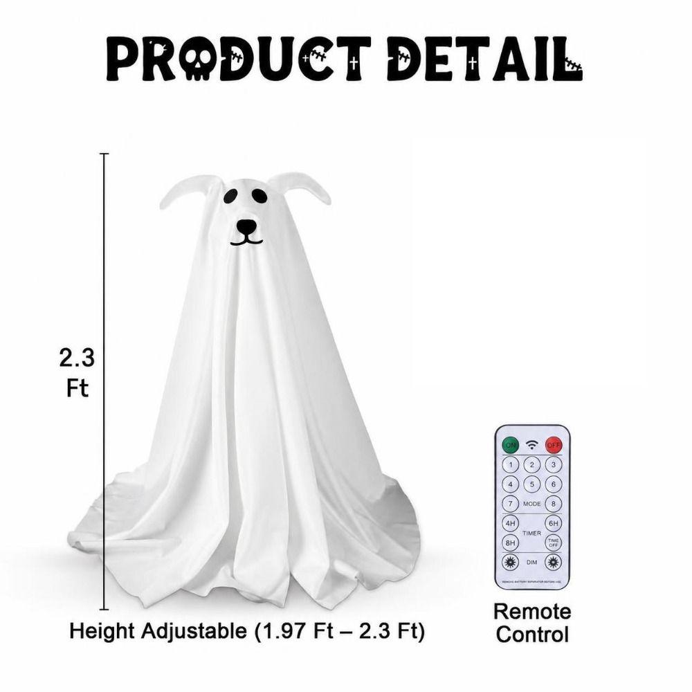 Lumière de décoration de chien fantôme de 2,3 pieds avec télécommande Halloween Fantôme Décor Mignon Effrayant Autoportant Accessoire de Fête d'Halloween