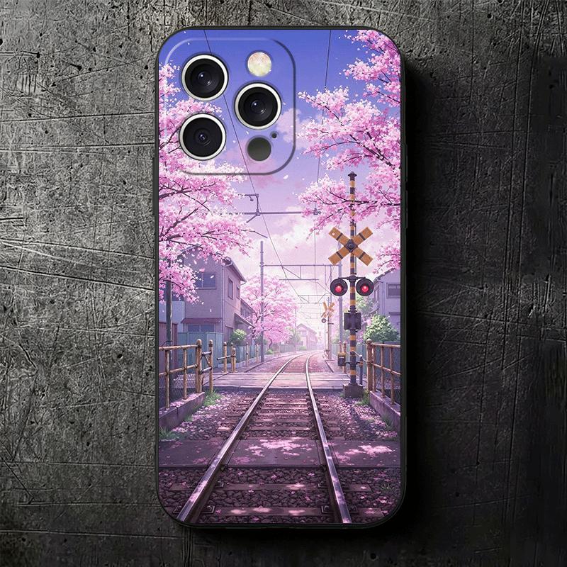 Anime Aesthetic Scenery Soft Phone Case for iPhone 16 16E 17 Air 15 Pro Max 14 Plus 13 Mini 11 12 7 Black Cover Back Shell