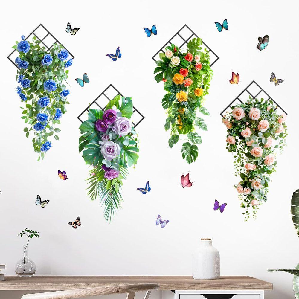 Flower & Butterfly Mural Art Multicolor Beautifual Decals Creative Wall Sticker  Background Wall