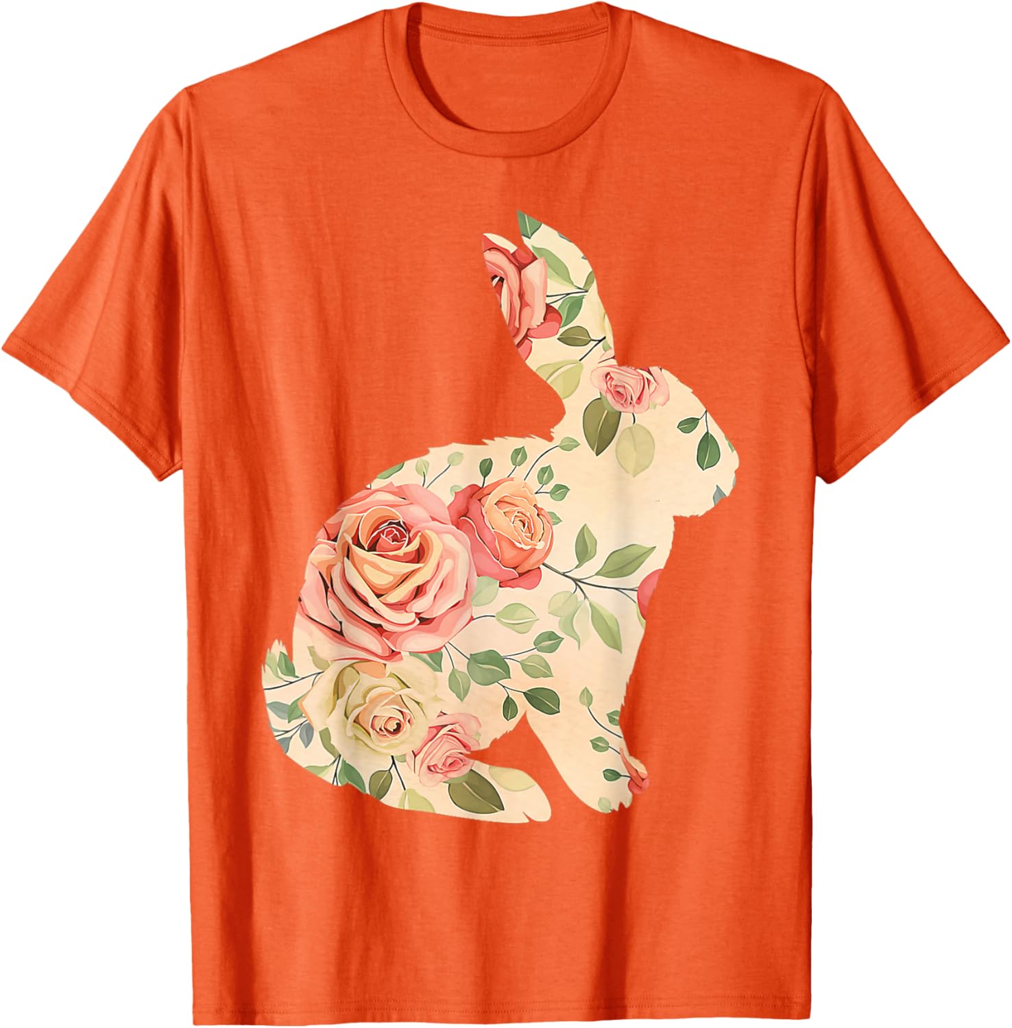 Floral Bunny Silhouette Easter Graphic T-Shirt Vintage Aesthetic Spring Top 4XL