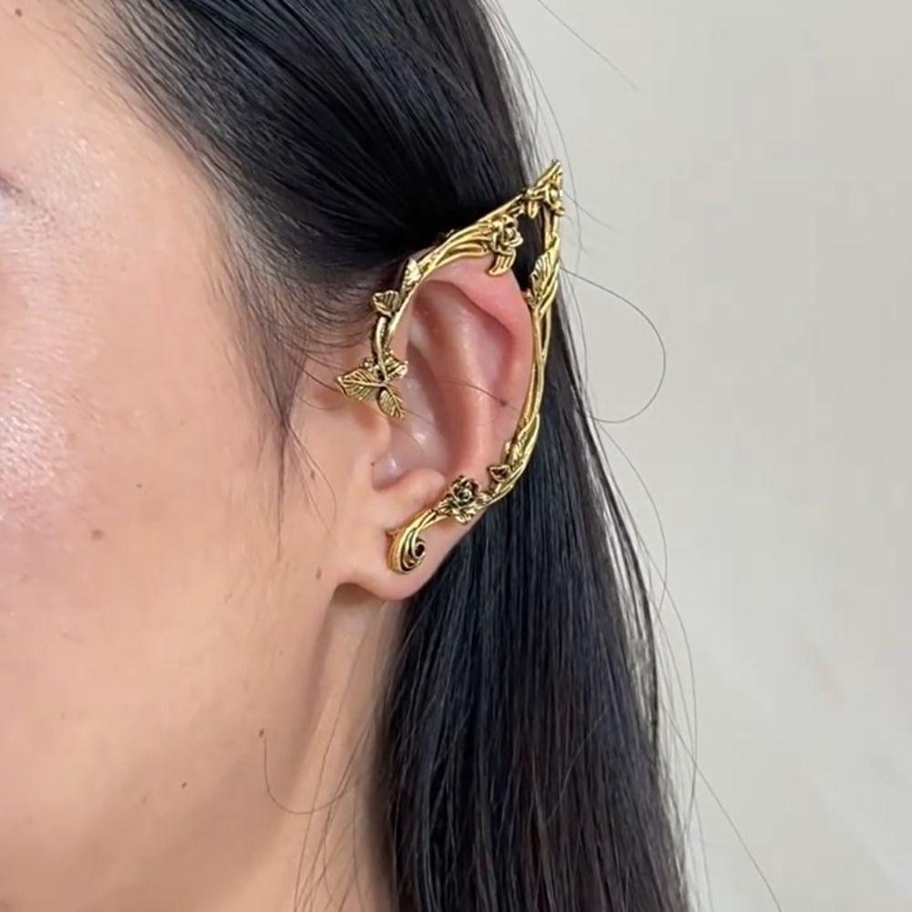 Outline Elf Ear Clip Zinc Zinc Alloy Ear Hook Sweet Rose Flower Hollow Ear Clips  Girls Gift
