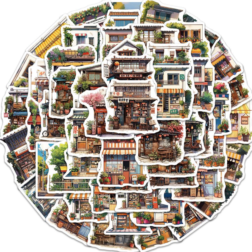 10/30/55pcs Vintage Japan Style Anime Street Shop Cartoon Stickers Aesthetic Building Decal DIY Notebook Laptop Cute Sticker Toy