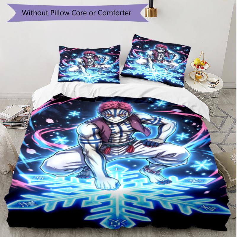 3pcs Duvet Cover Set (1*Duvet Cover + 2*Pillowcase, Without Core), Demon Slayer Print Soft All‑Season Bedding Set, Home Bedroom Decor Gift