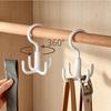 4pcs Set (2pcs Rotating Hooks And 2pcs Fixed Hooks) 360-Degree Four-Claw Rotating Hooks, Suitable for Bags, Neckties, Scarves, Belts,
