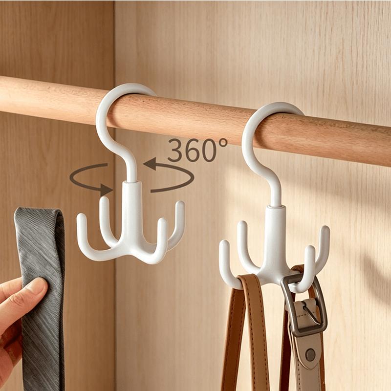 4pcs Set (2pcs Rotating Hooks And 2pcs Fixed Hooks) 360-Degree Four-Claw Rotating Hooks, Suitable for Bags, Neckties, Scarves, Belts,