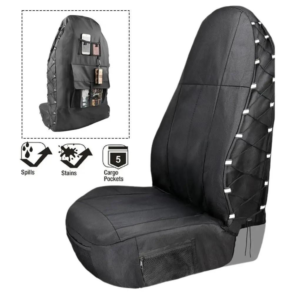 Oxford Cloth Car Front Seat Cover Adjustable Size Waterproof Seat Protector Organizer Pocket Durable Seat Back Organizer